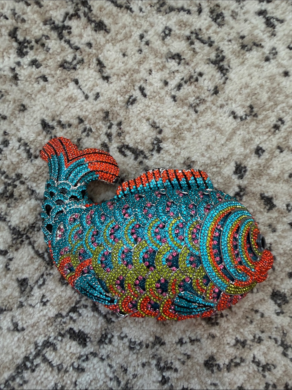 Colorful Beaded Fish Clutch in Turquoise & Orange